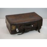 Early 20th century Leather Case with travel label for Royal Clarence Hotel, Ilfracombe, 51cm wide