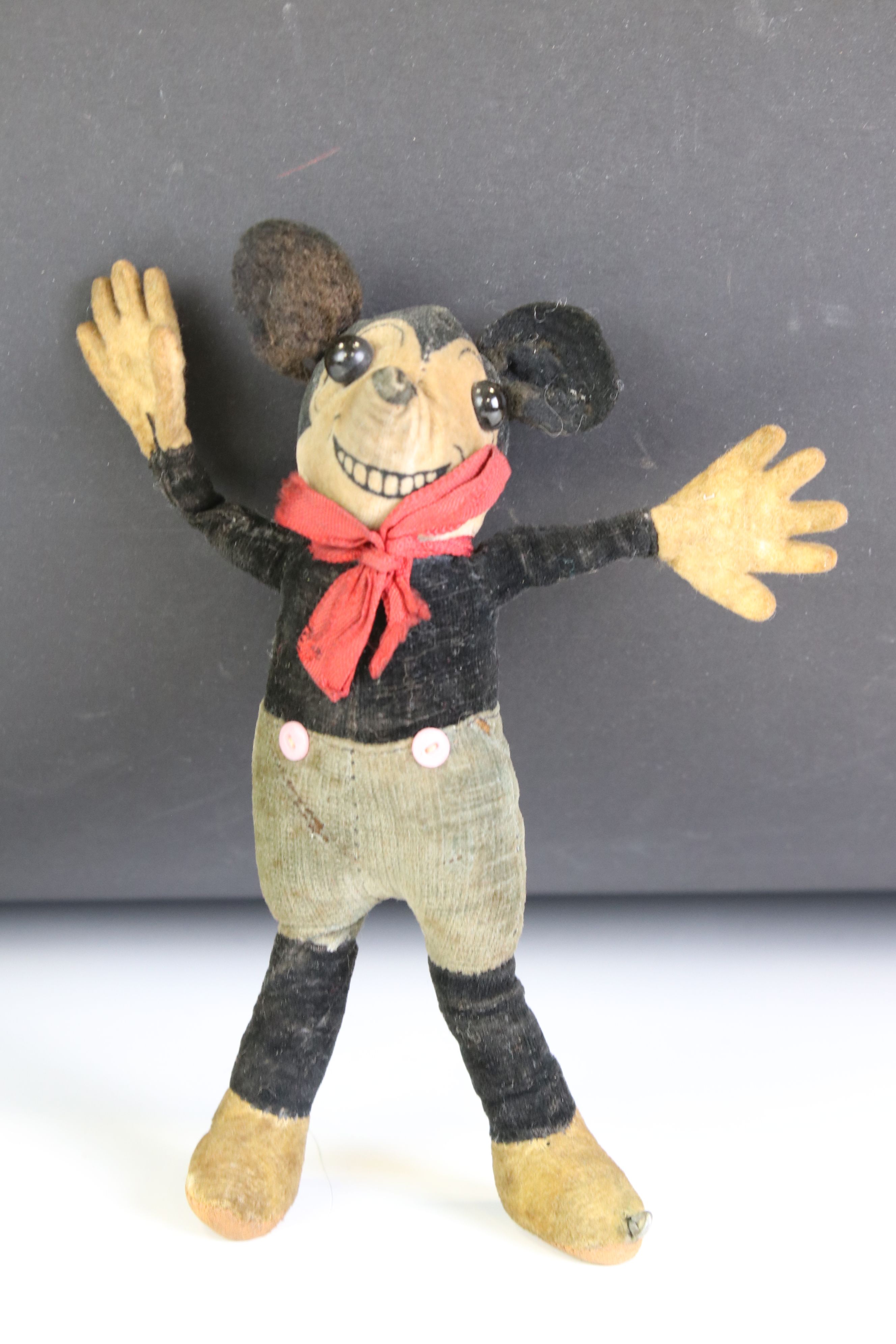 Early - mid 20th C Deans Ragbook Mickey Mouse soft toy, button label to back, with all 4 x pink