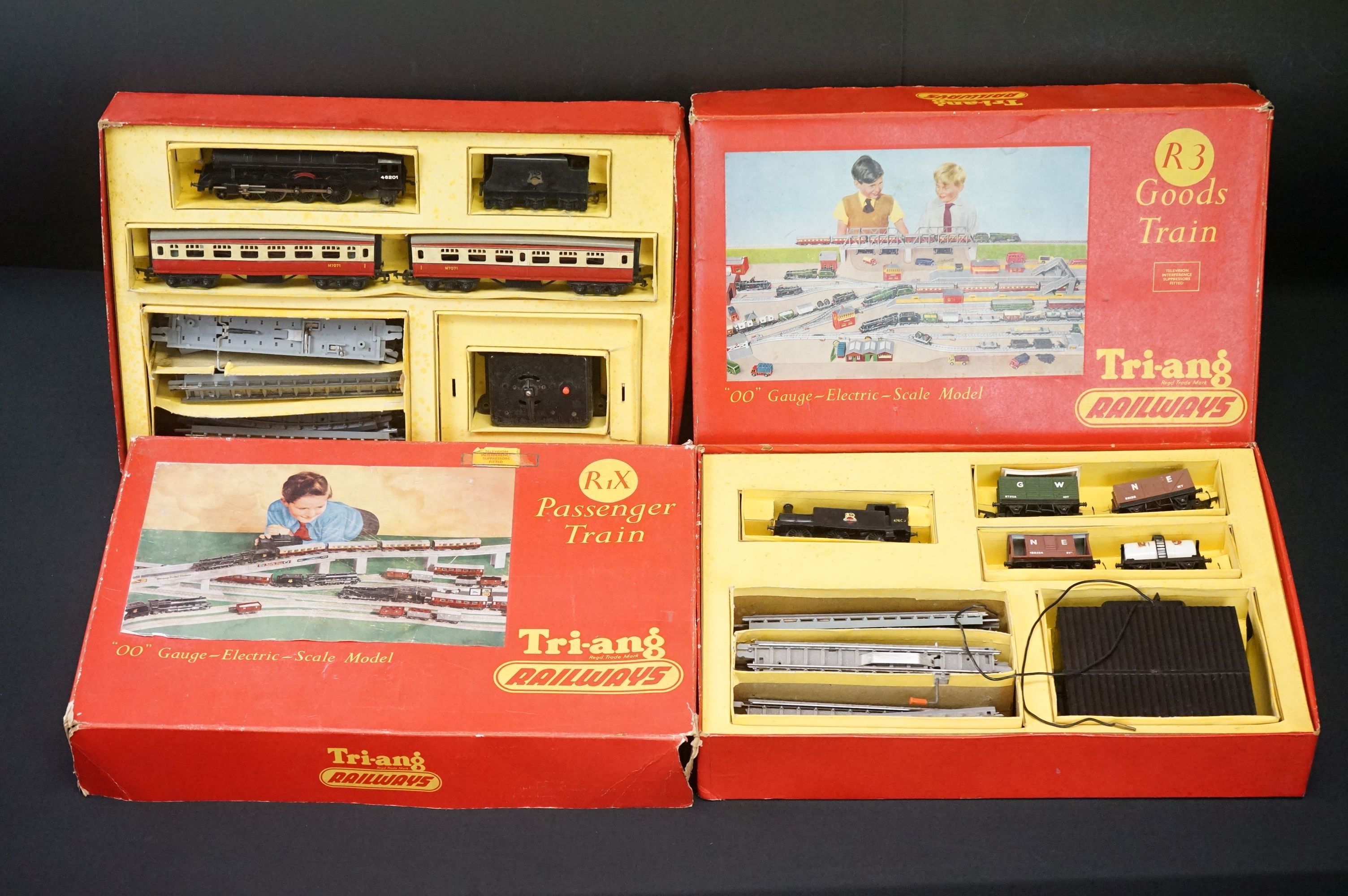 Two boxed Triang OO gauge train sets to include R3 Goods Train & R1X Passenger Train, both appear to