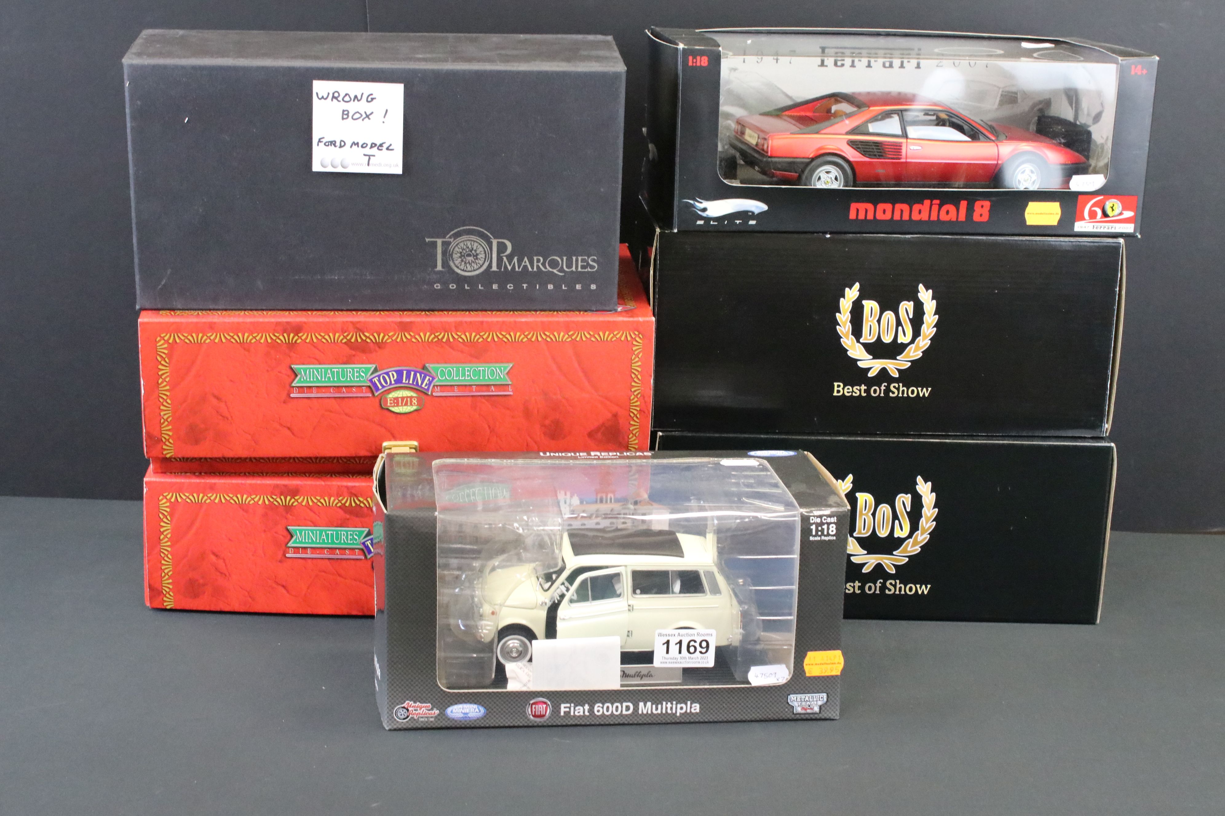 Six Boxed 1/18 scale diecast models to include Hot Wheels L2984 ltd edn Ferrari Mondial 8, 2 x