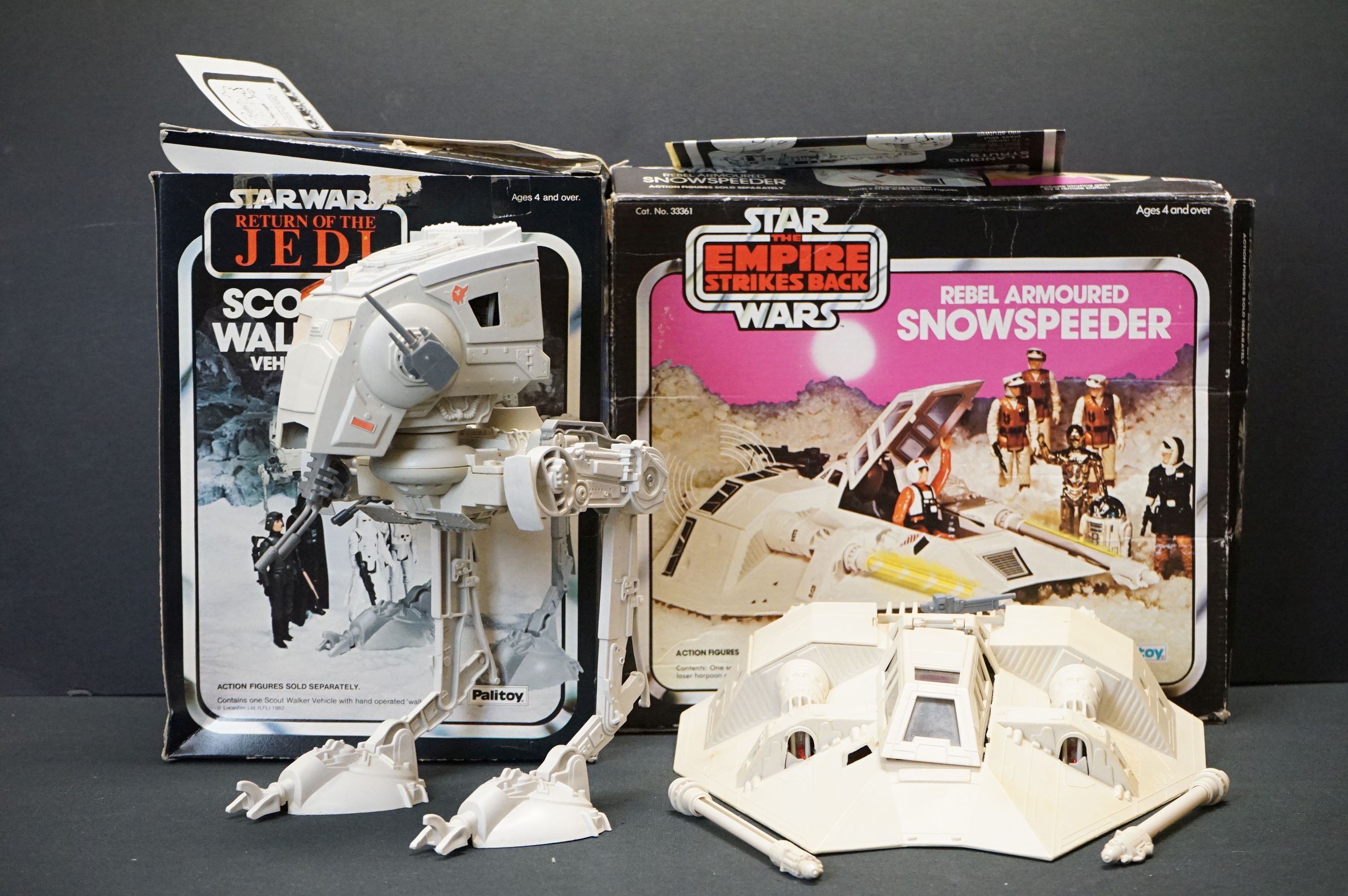 Star Wars - Two boxed Palitoy Vehicles to include Scout Walker with instructions (stickers peeling &