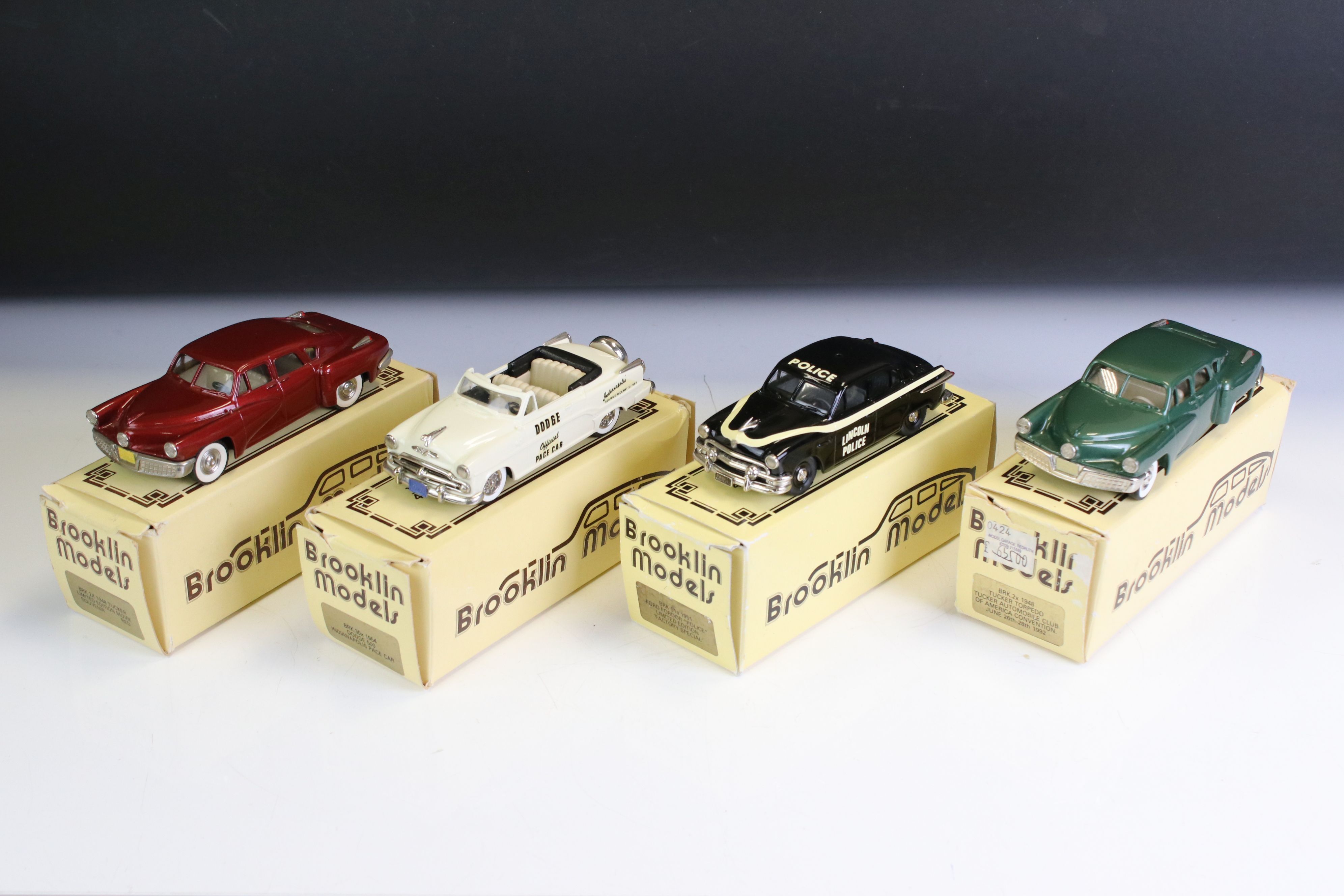 Four boxed 1/43 Brooklin Models metal models to include BRK 30x 1954 Dodge 500 Indianapolis Pace