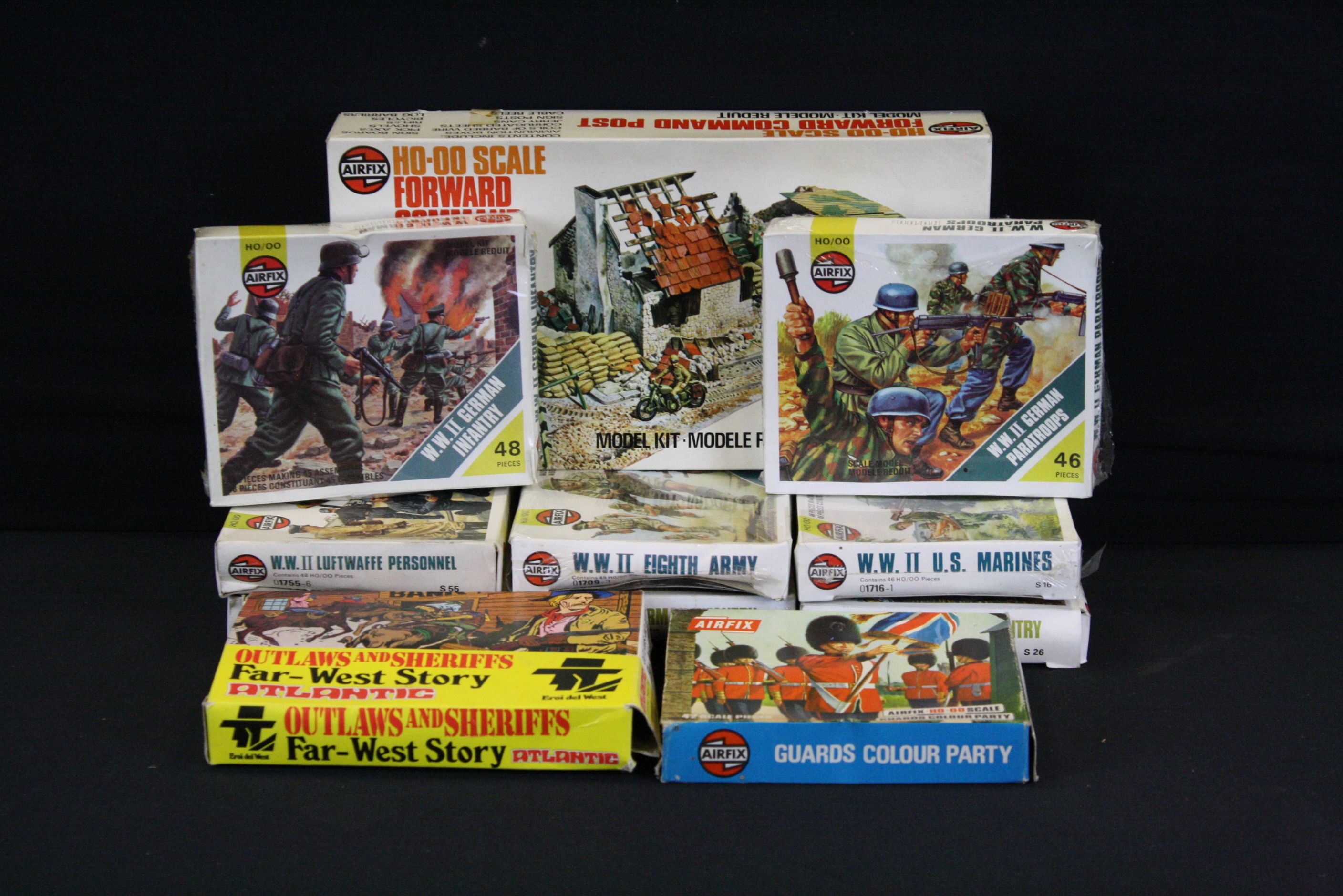 Nine Boxed Airfix HO/OO plastic figure sets to include 5 shrink-wrapped examples (01716-1 WWII US