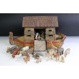 Early - mid 20th C painted wooden Noah's Ark model with removable roof, showing play wear,