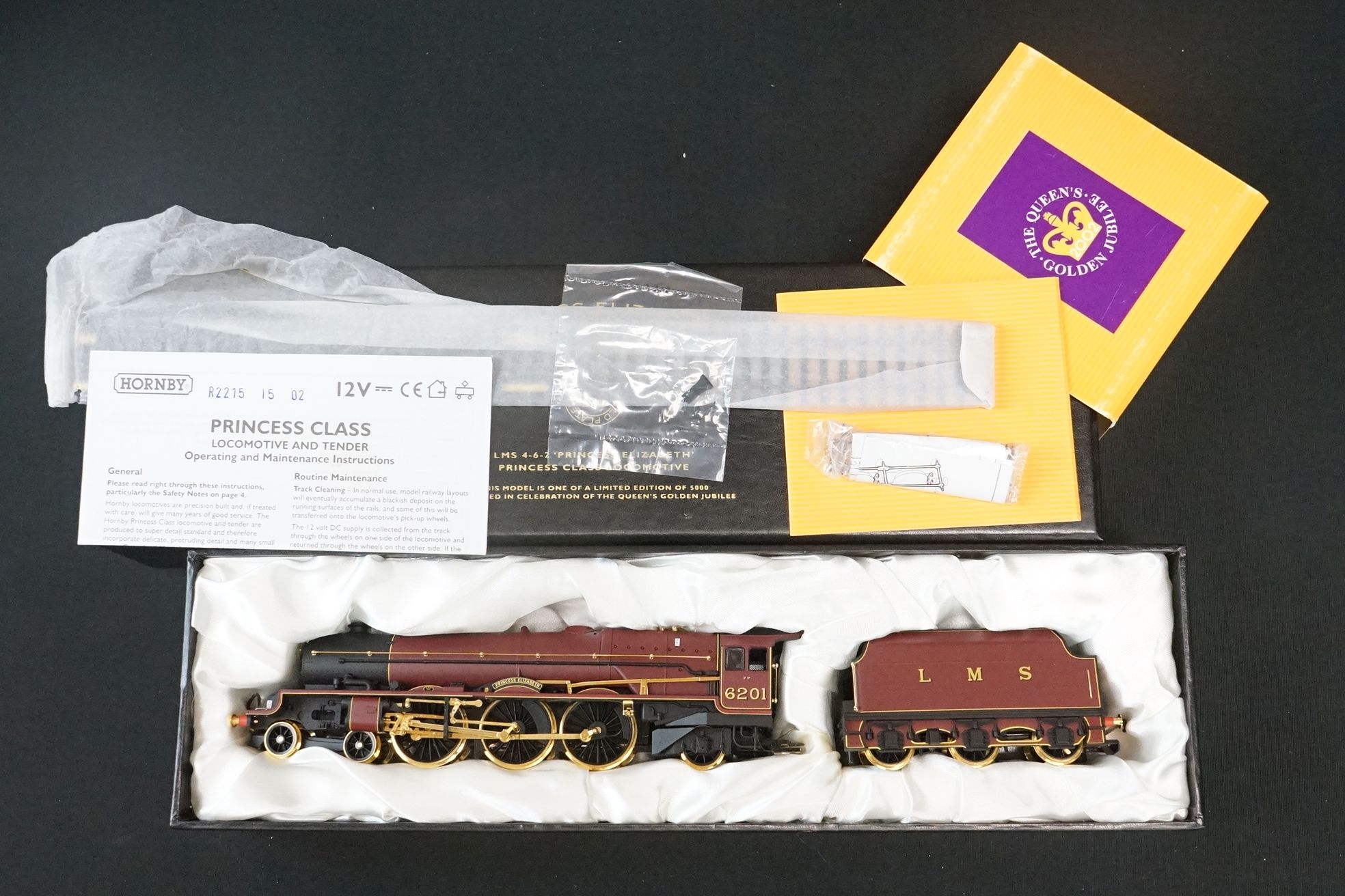 Boxed ltd edn Hornby OO gauge R2215 LMS 4-6-2 Princess Elizabeth Class Locomotive, 18 ct gold parts, - Image 2 of 7