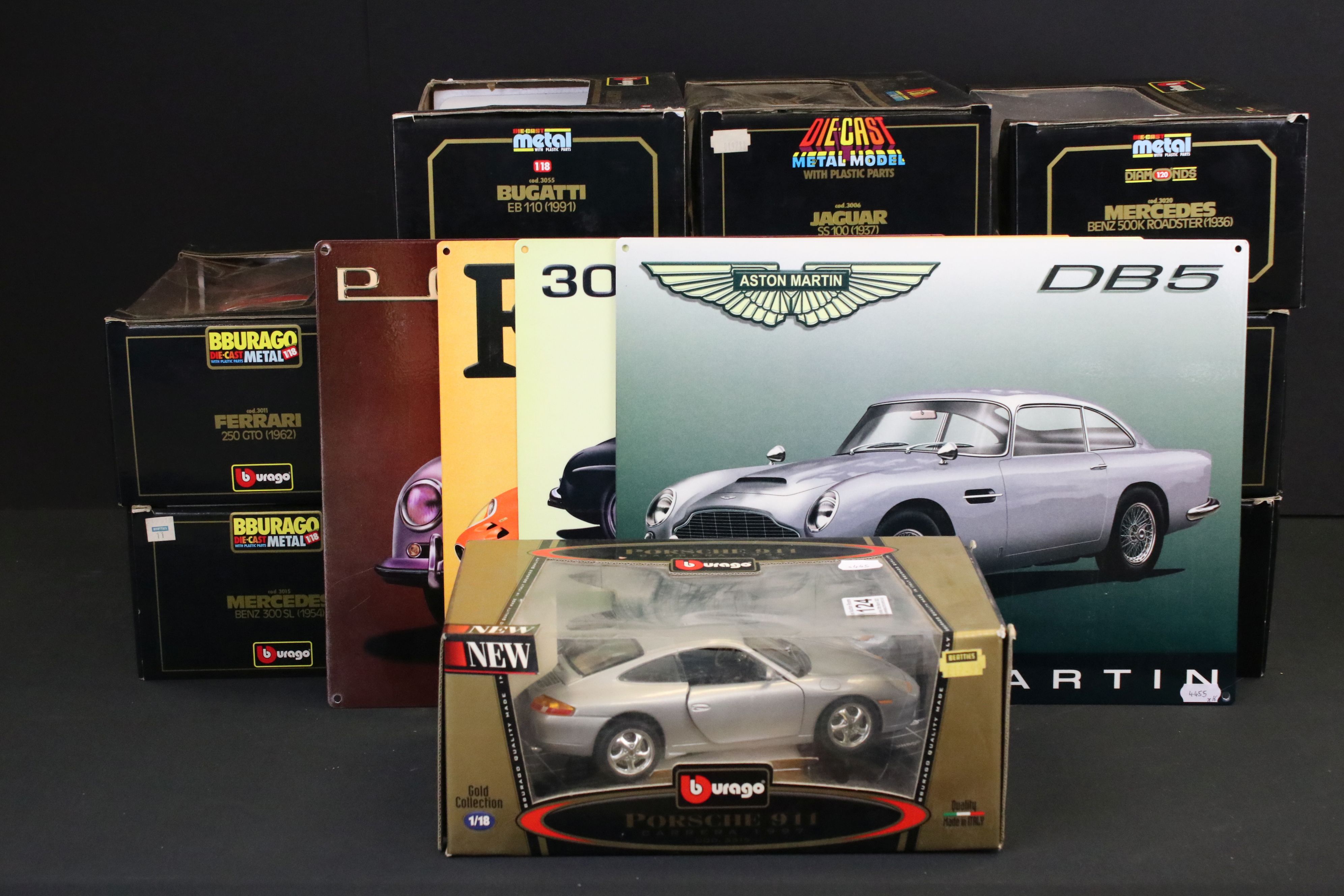 12 Boxed Burago 1/18-1/20 scale diecast models, featuring gold Collection and Diamonds range