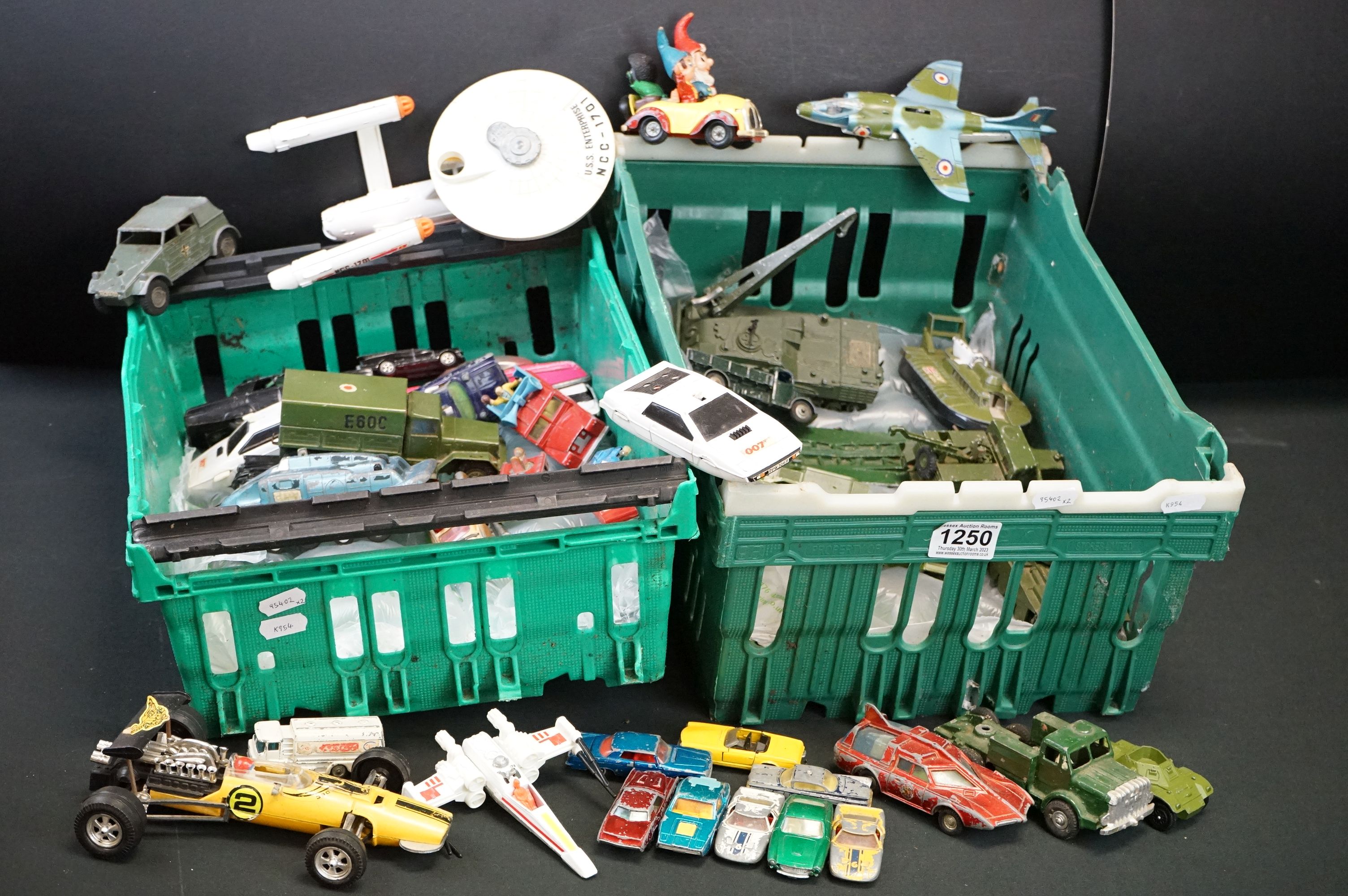 Over 35 Mid 20th C onwards play worn diecast models to include Dinky, Corgi, Matchbox and Lone Star,