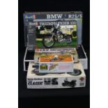 Six Boxed & unbuilt plastic motorcycle model kits to include 2 x Revell 1:8 (07922 Triumph Tiger