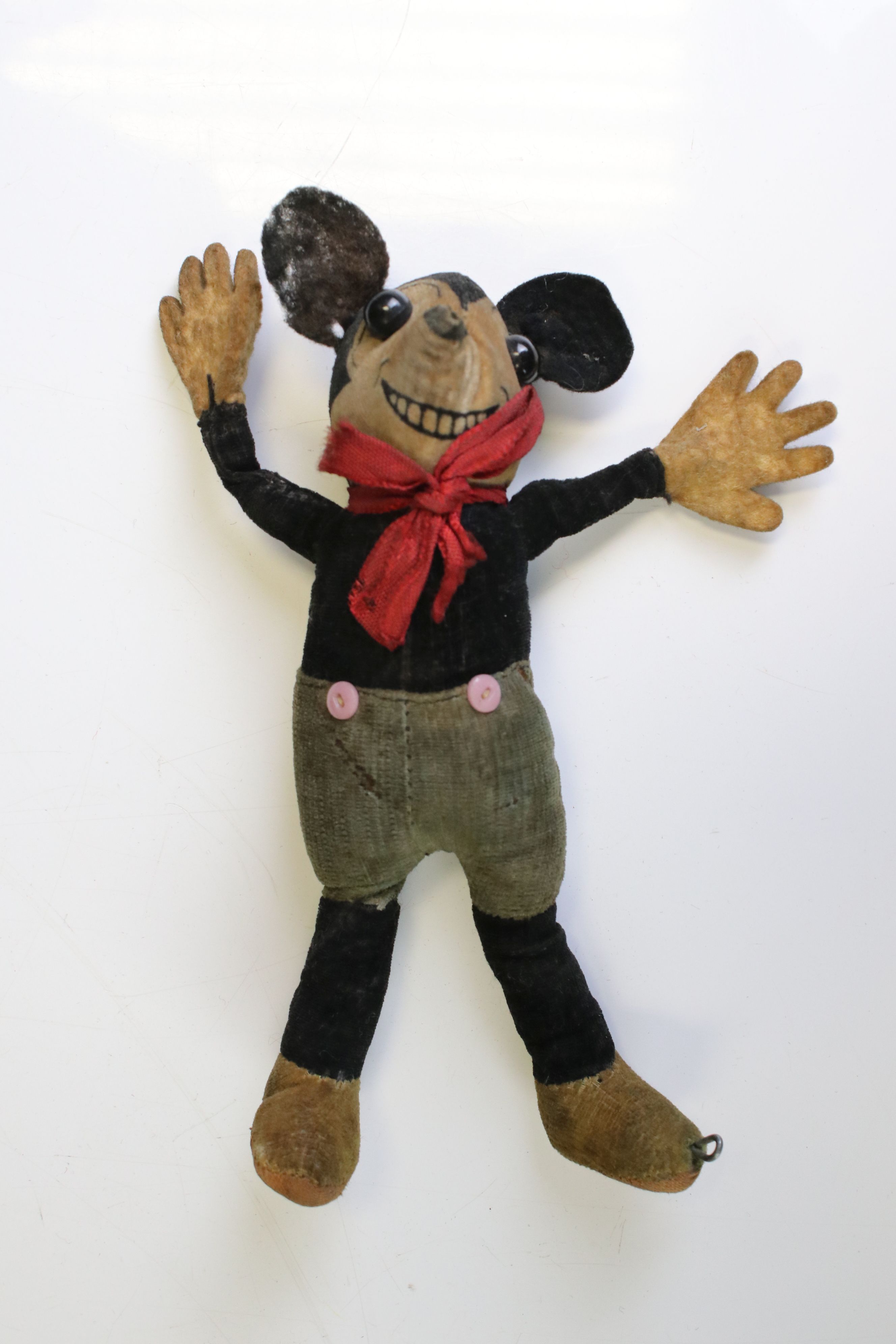 Early - mid 20th C Deans Ragbook Mickey Mouse soft toy, button label to back, with all 4 x pink - Image 4 of 4