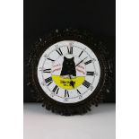 Advertising - Virginia Cigarettes ' Black Cat ' Wall Clock with with enamel dial and wooden-style