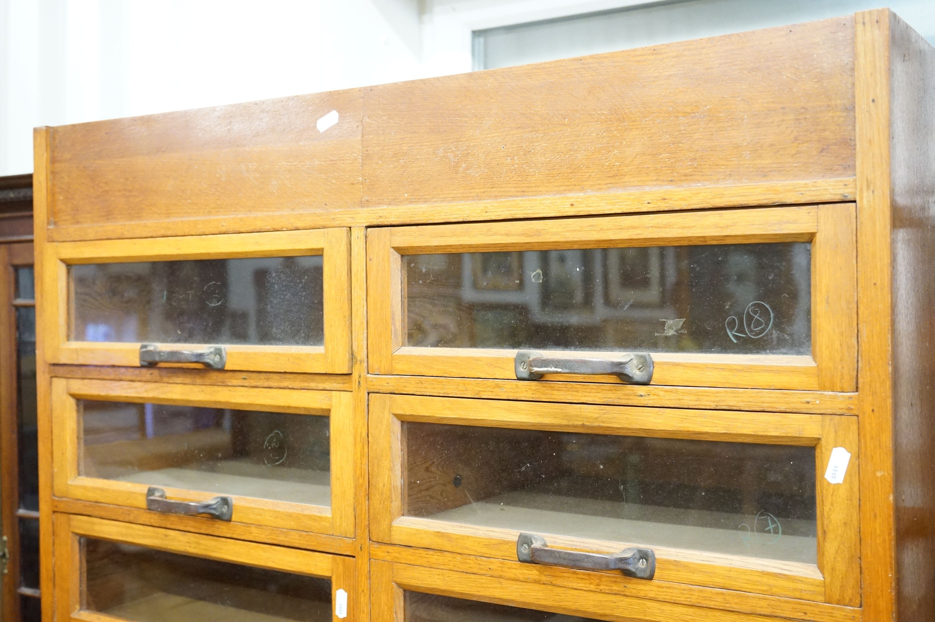 Early 20th century Shop Oak Haberdashery Cabinet with two banks of eight glass fronted drawers (16 - Image 3 of 8