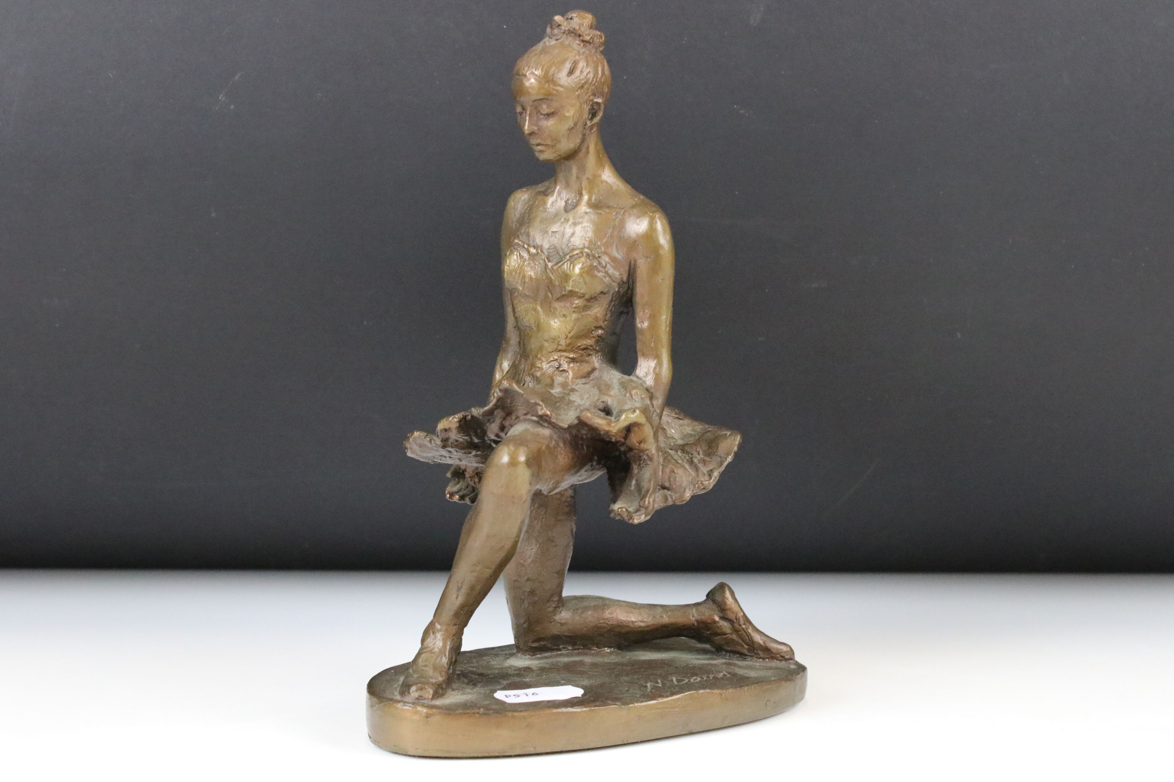 Nathan David - ' Curtain Call ' Patinated Bronze of a kneeling ballerina, signed in cast, applied