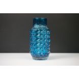 Whitefriars Pineapple Vase in Kingfisher Blue, from Geoffrey Baxter's Textured glass range,