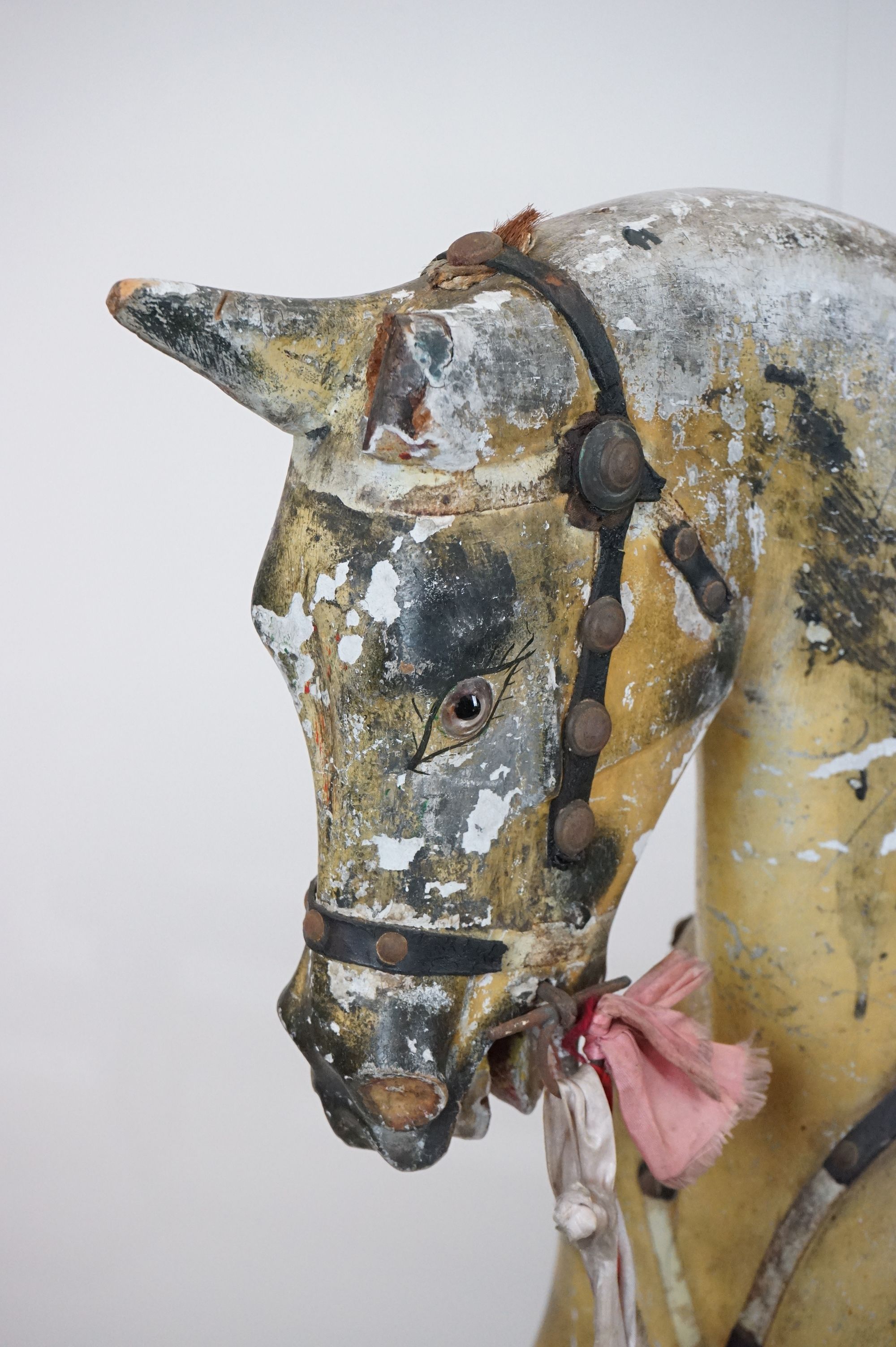 Victorian Carved Wooden Rocking Horse for restoration, painted dapple grey finish, inset glass eyes, - Image 11 of 16