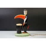 Advertising - Carlton Ware Guinness toucan ceramic table lamp, mottos read 'How Grand To Be a Toucan