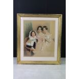 Watercolour of Three 19th century Ladies, 36cm x 30cm, framed and glazed