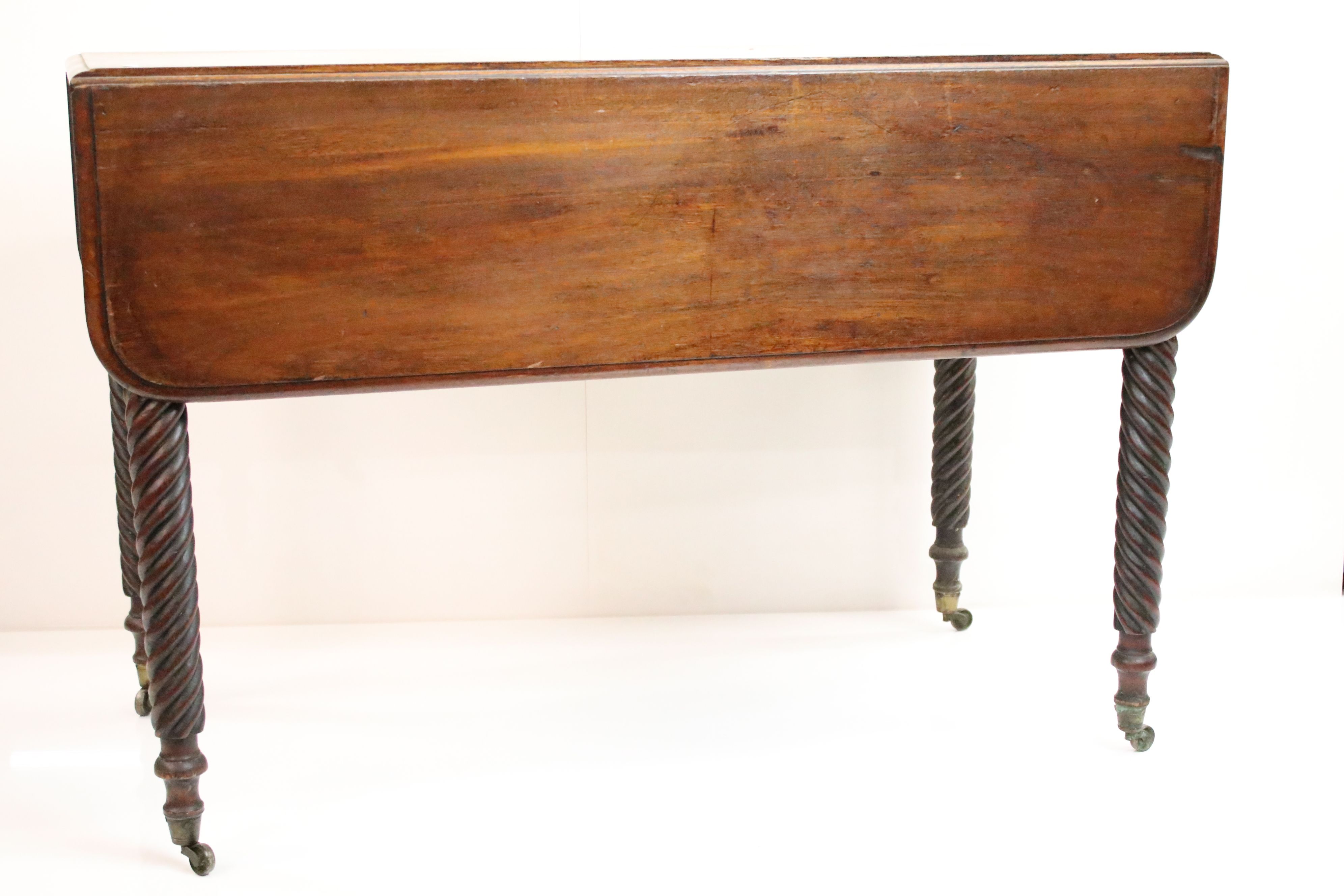 19th century Mahogany Pembroke Table with drawer to end, raised on barley-twist carved legs and - Image 3 of 7