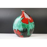 Anita Harris ' Teardrop ' vase with floral decoration and mottled red ground, 31cm high