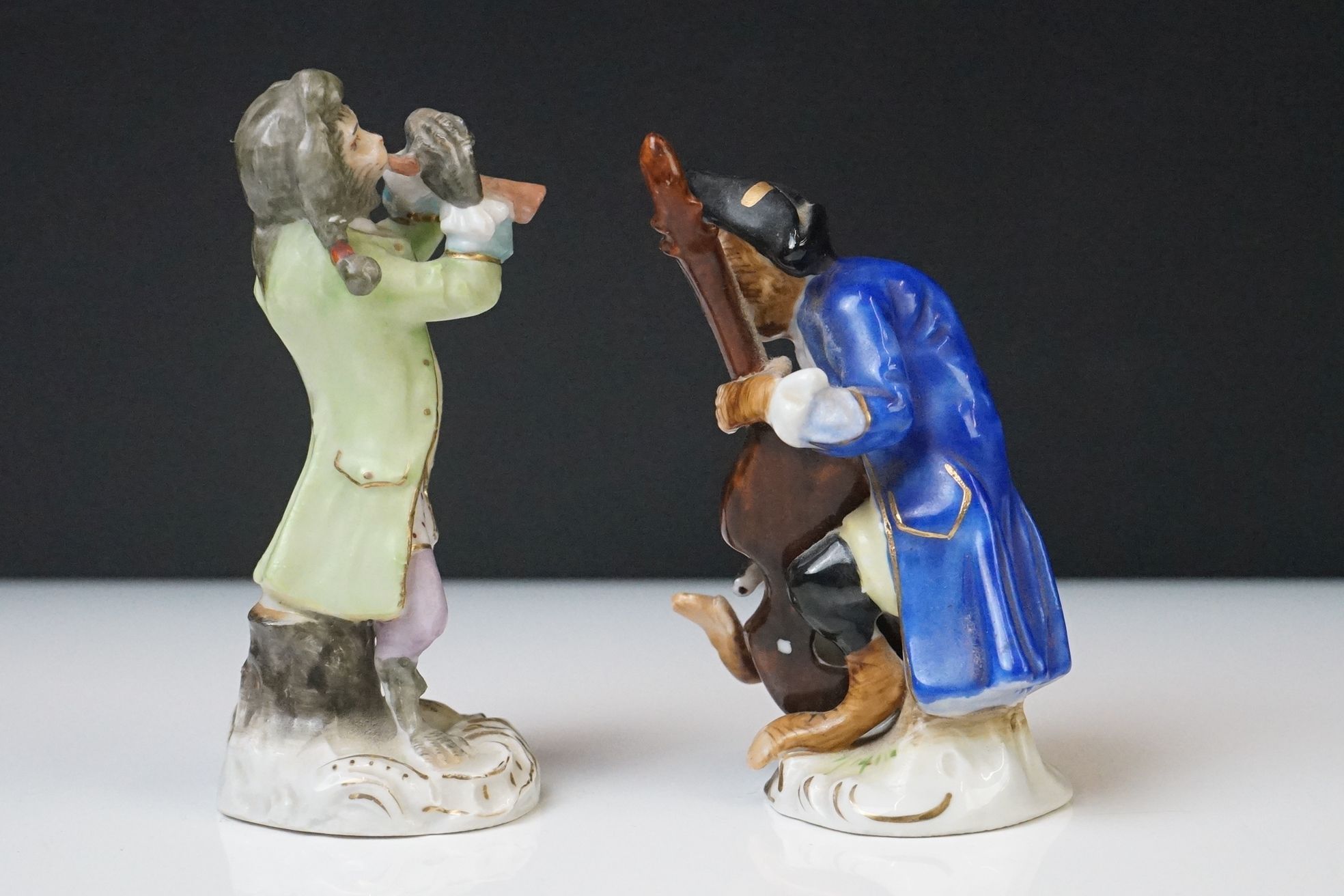 20th Century Sitzendorf Seven Piece Porcelain Monkey band, consisting of a conductor and six - Image 4 of 23