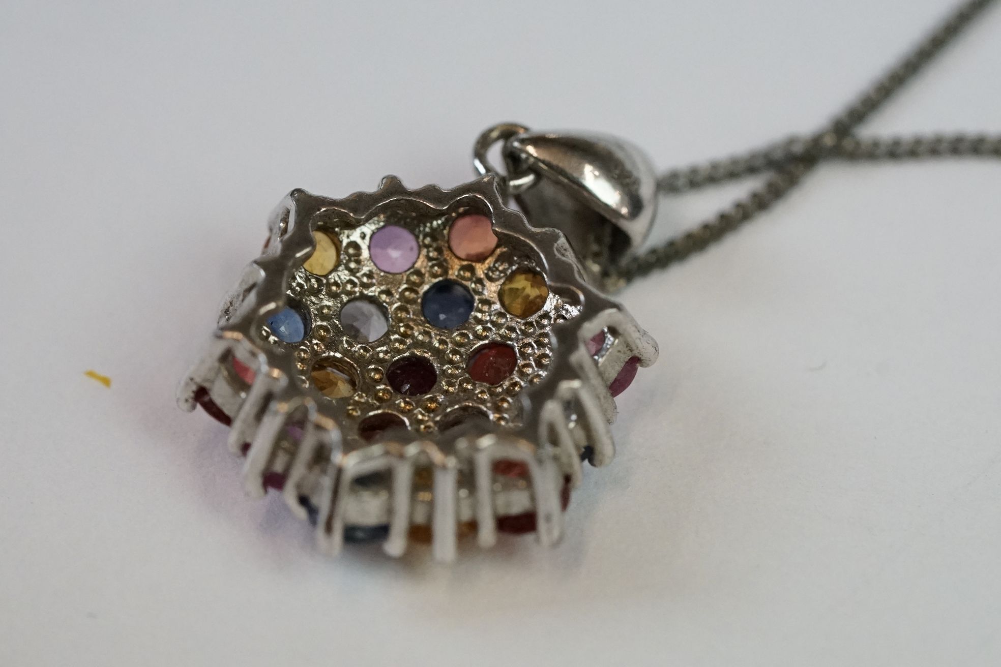 Silver Necklace with multi-coloured stone Silver Pendant - Image 4 of 7