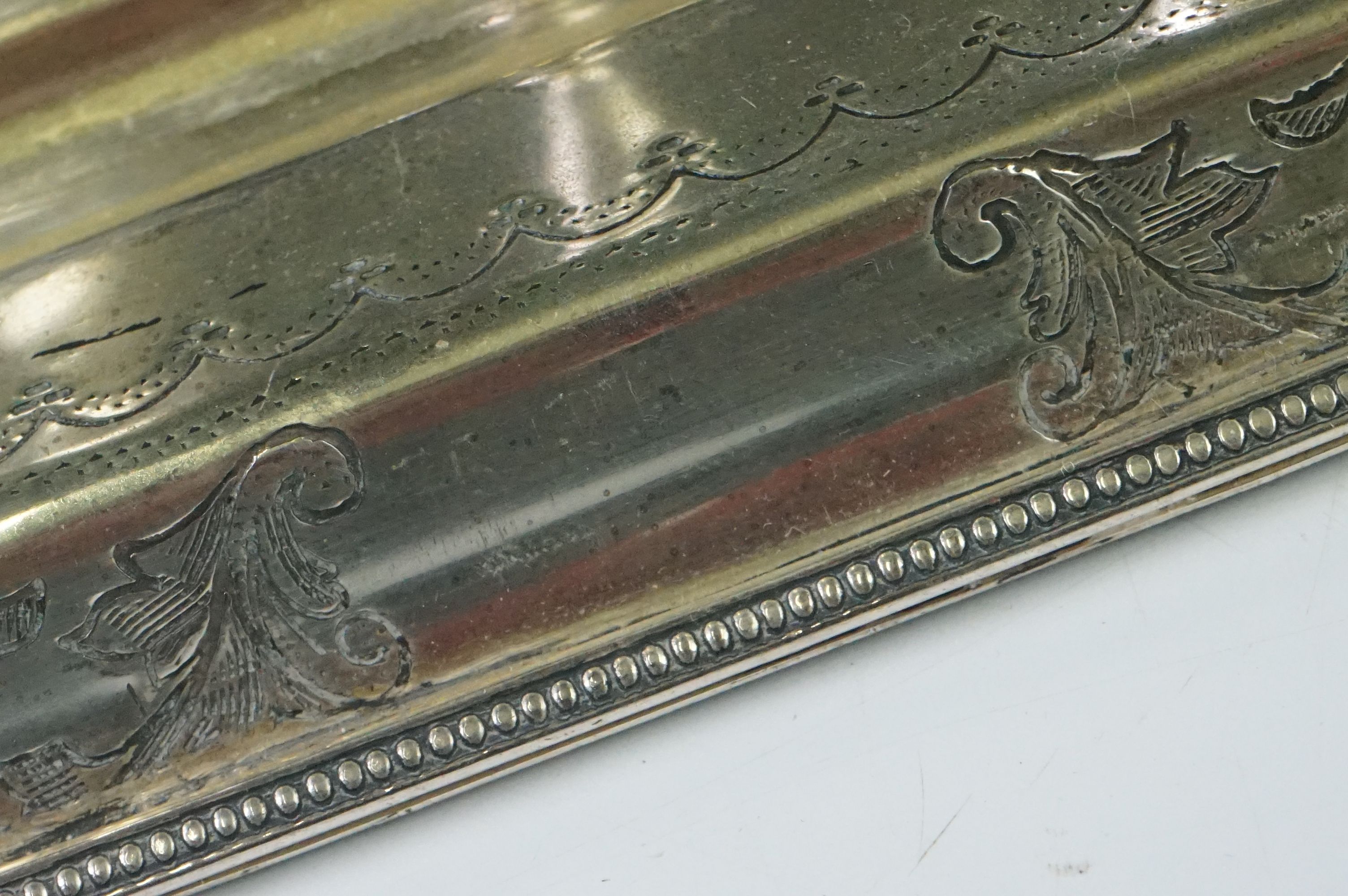 An antique silver plated standish with taper holder and double inkwells. - Image 13 of 14