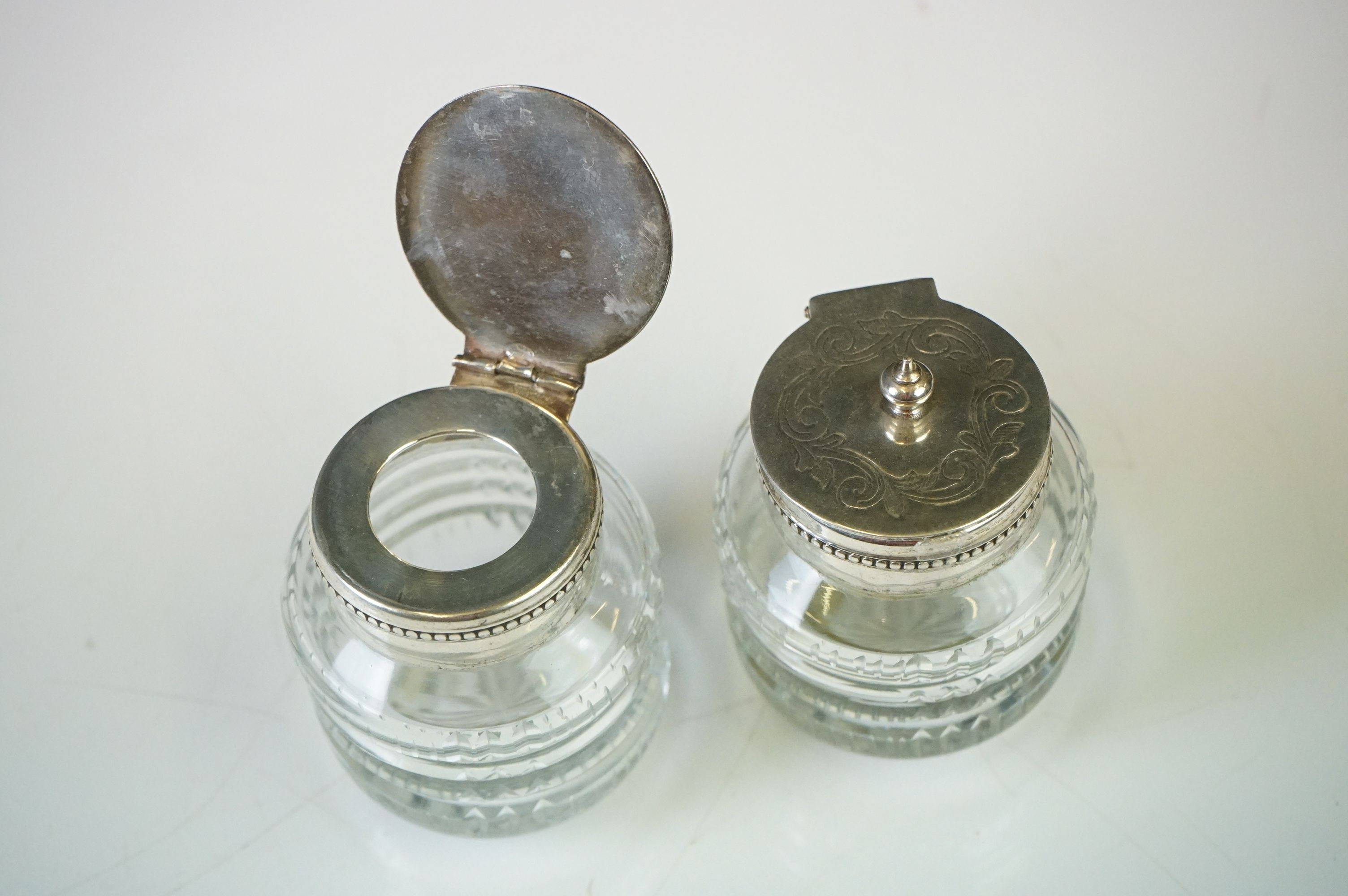 An antique silver plated standish with taper holder and double inkwells. - Image 9 of 14
