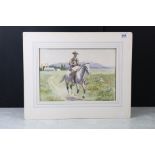 William Barnes Wollen R.I. (1854-1936) Watercolour of a Man on a Horse titled to mount ' the boer
