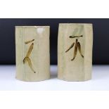 Two Jeremy Leach Studio Pottery stoneware octagonal pots, with Oriental character-style