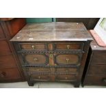 Oak Chest of Three Long Drawers in the 17th century manner, with drawers with moulded geometric