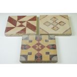 Three French / Italian encaustic floor tiles of geometric design, measure approx 20cm x 20cm