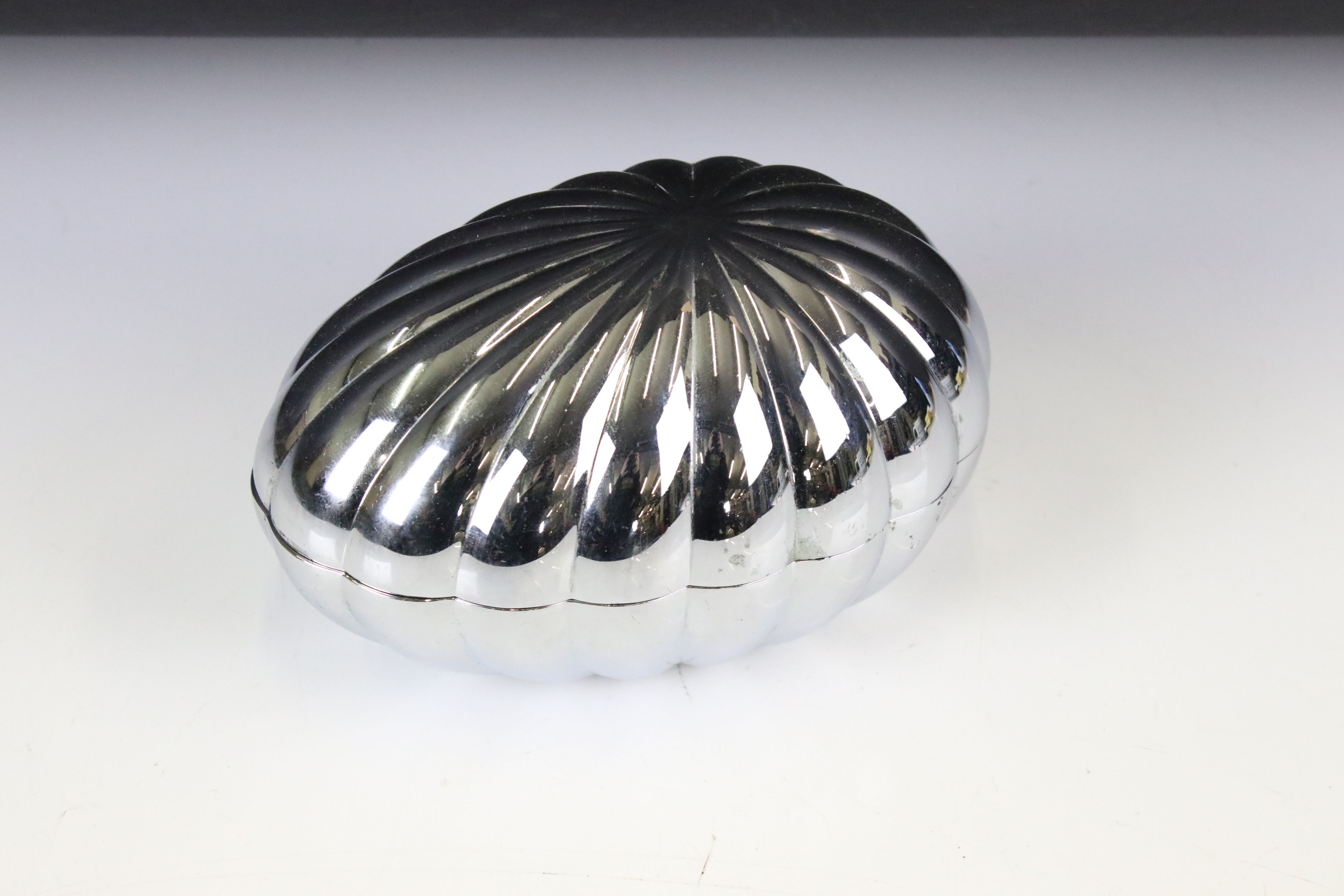 Georg Jensen silver plated egg shaped bonbonniere, of lobed form, measures 16cm long - Image 2 of 5