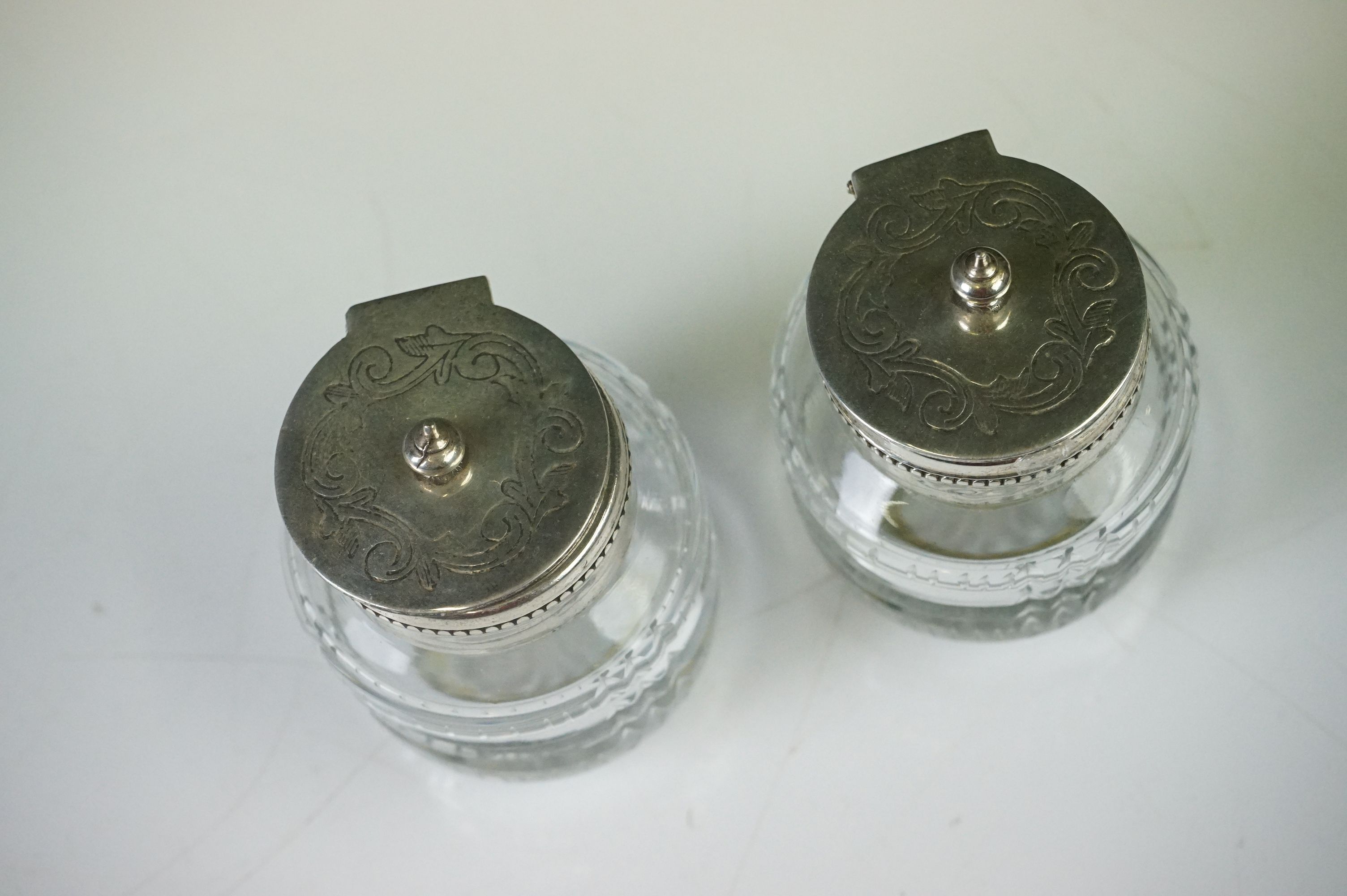 An antique silver plated standish with taper holder and double inkwells. - Image 8 of 14