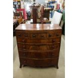 Regency Mahogany Bow Front Chest of Drawers, cross-banded with satinwood inlay, brush slide over