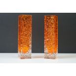 Pair of Whitefriars ' Nailhead ' vases in Tangerine, from Geoffrey Baxter's Textured range,
