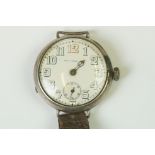 World War One Silver Cased Trench Watch with leather strap (a/f)