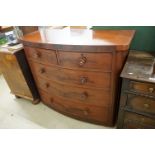 Victorian Mahogany Bow Front Chest of Two Short over Three Long Drawers, 121cm wide x 55cm deep x
