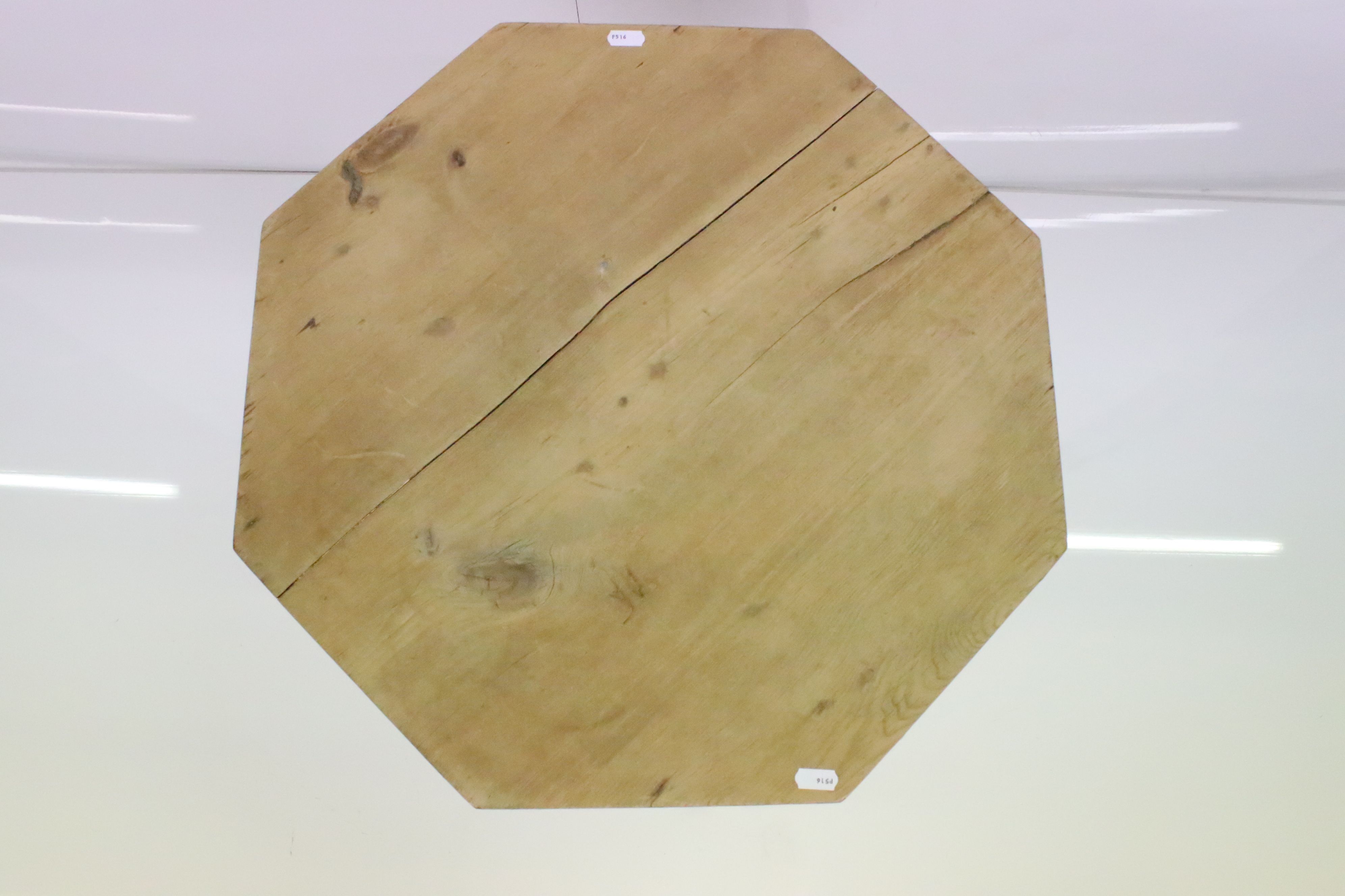 Victorian Pine Cricket type Table, the octagonal top raised on three bobbin legs, 53cm wide x 59cm - Image 5 of 5