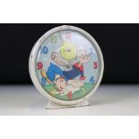 Mid 20th Century Smiths Popeye Alarm Clock, with cream enamel case, measures 11cm W x 12cm H