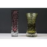 Two Geoffrey Baxter for Whitefriars Textured range glass vases, to include a ' Waisted ' vase in