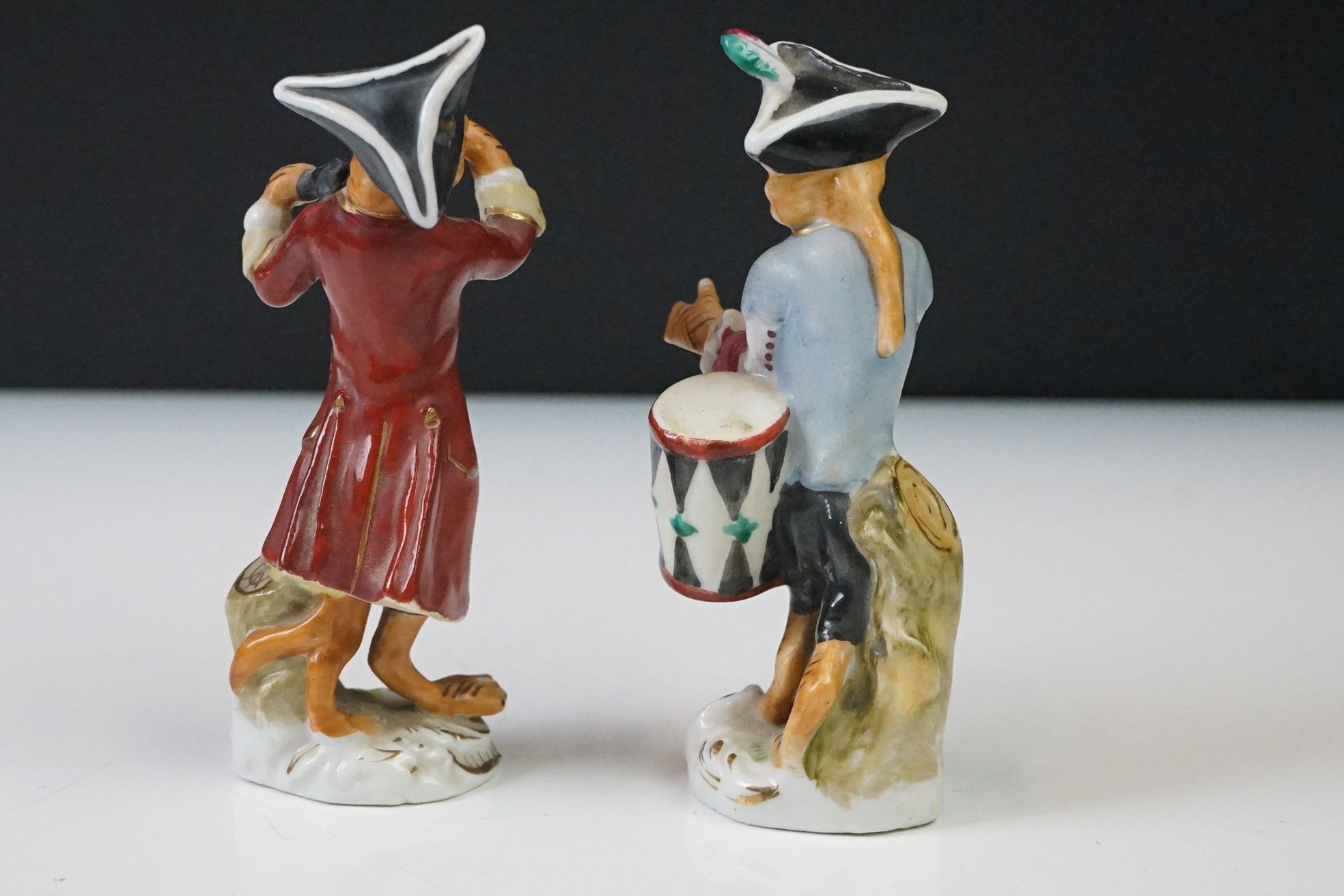 20th Century Sitzendorf Seven Piece Porcelain Monkey band, consisting of a conductor and six - Image 18 of 23