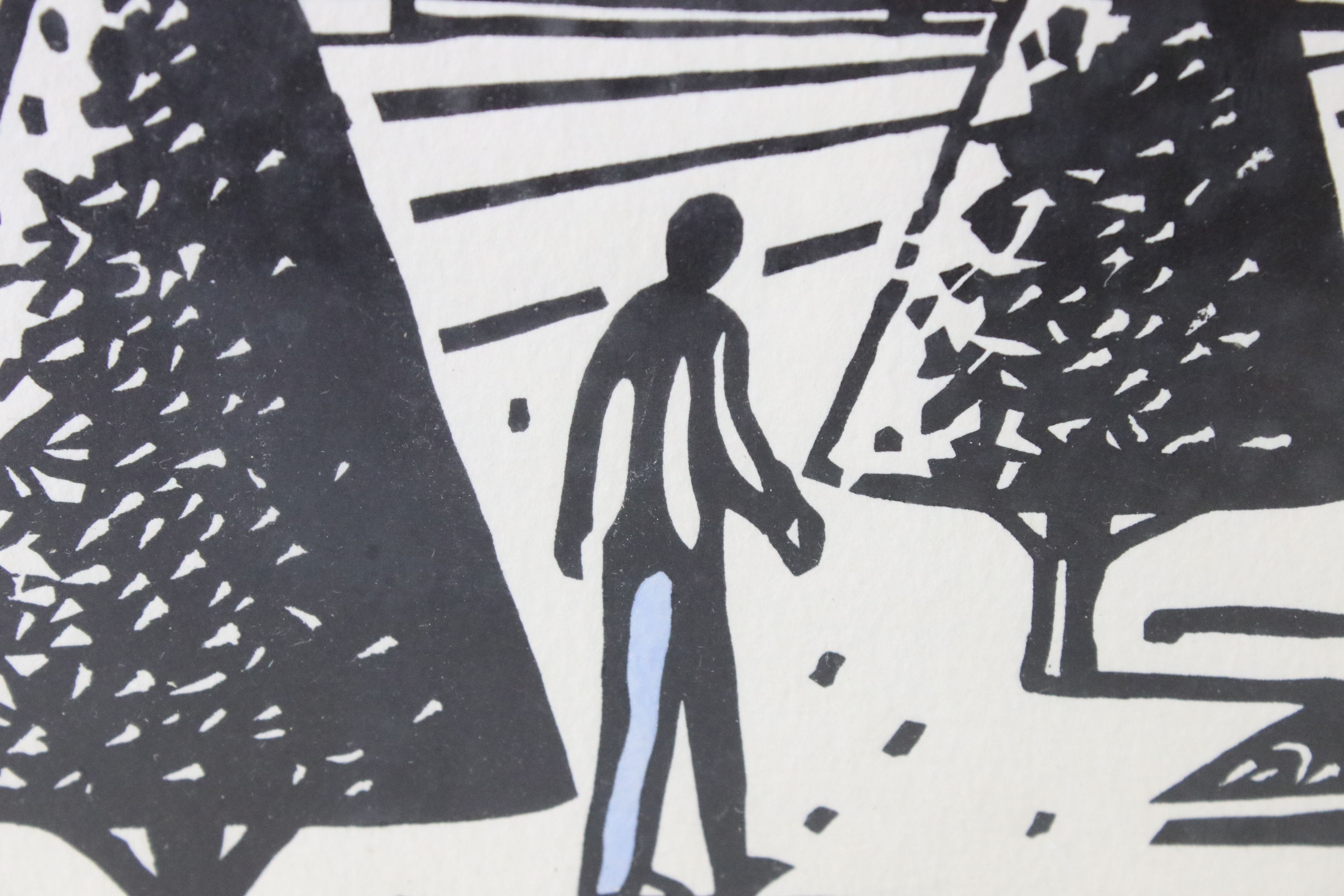 S. G., Framed and Glazed Linocut of Figures in Landscape titled ' Afternoon in the sun ', - Image 3 of 9