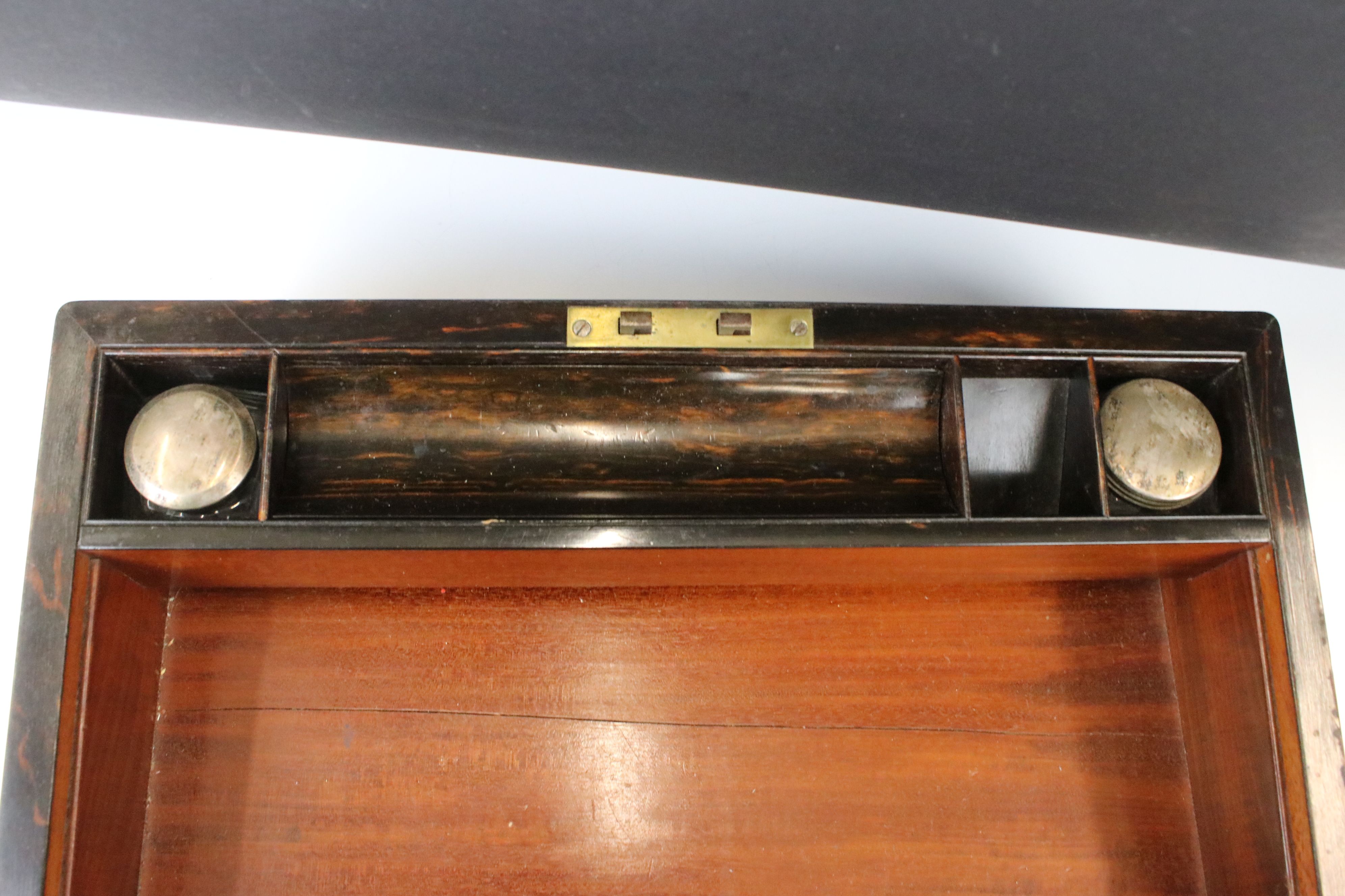 19th Century Coromandel writing slope with initialled MOP cartouche to lid, opening to reveal a - Image 6 of 6