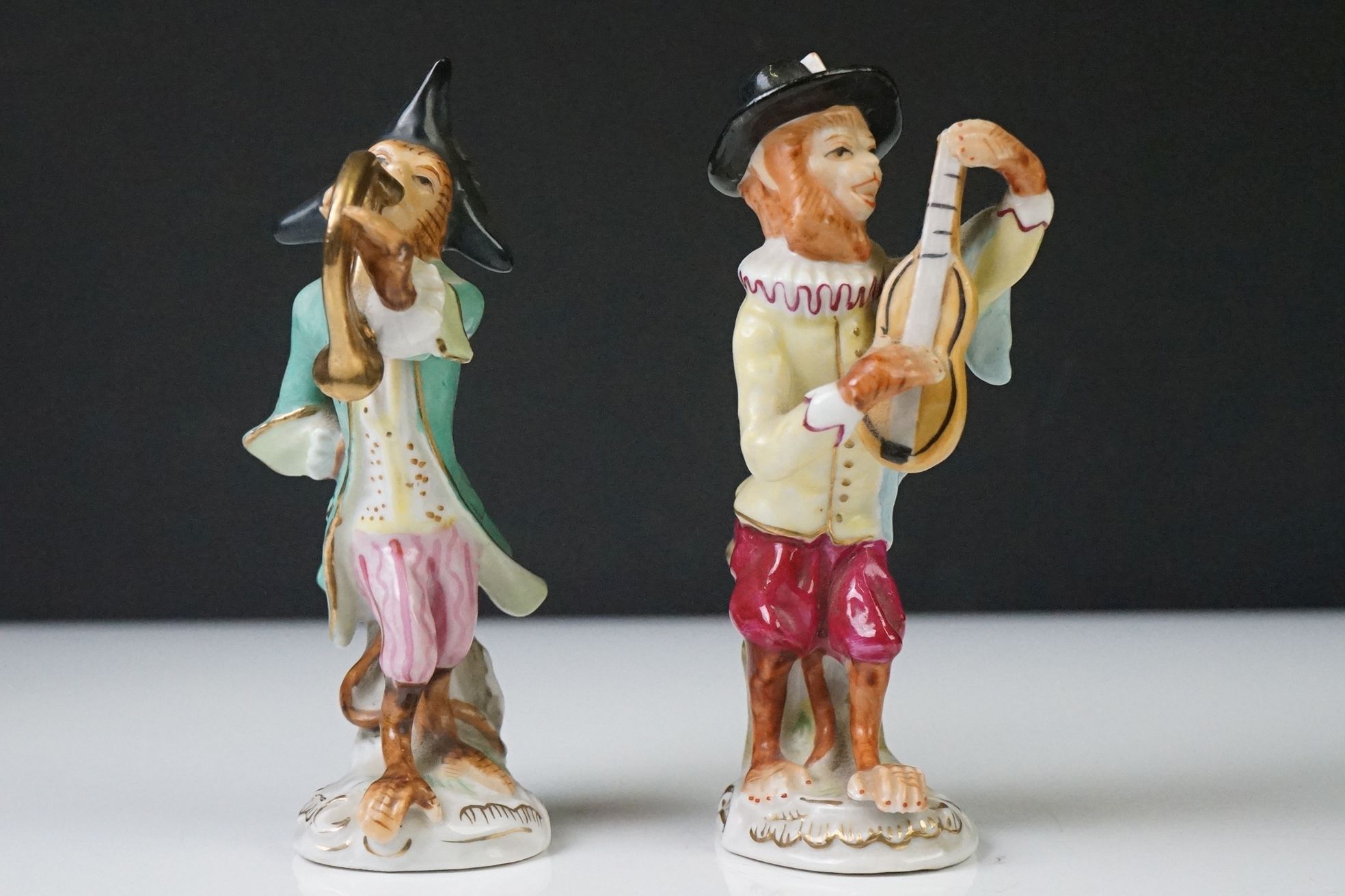 20th Century Sitzendorf Seven Piece Porcelain Monkey band, consisting of a conductor and six - Image 12 of 23