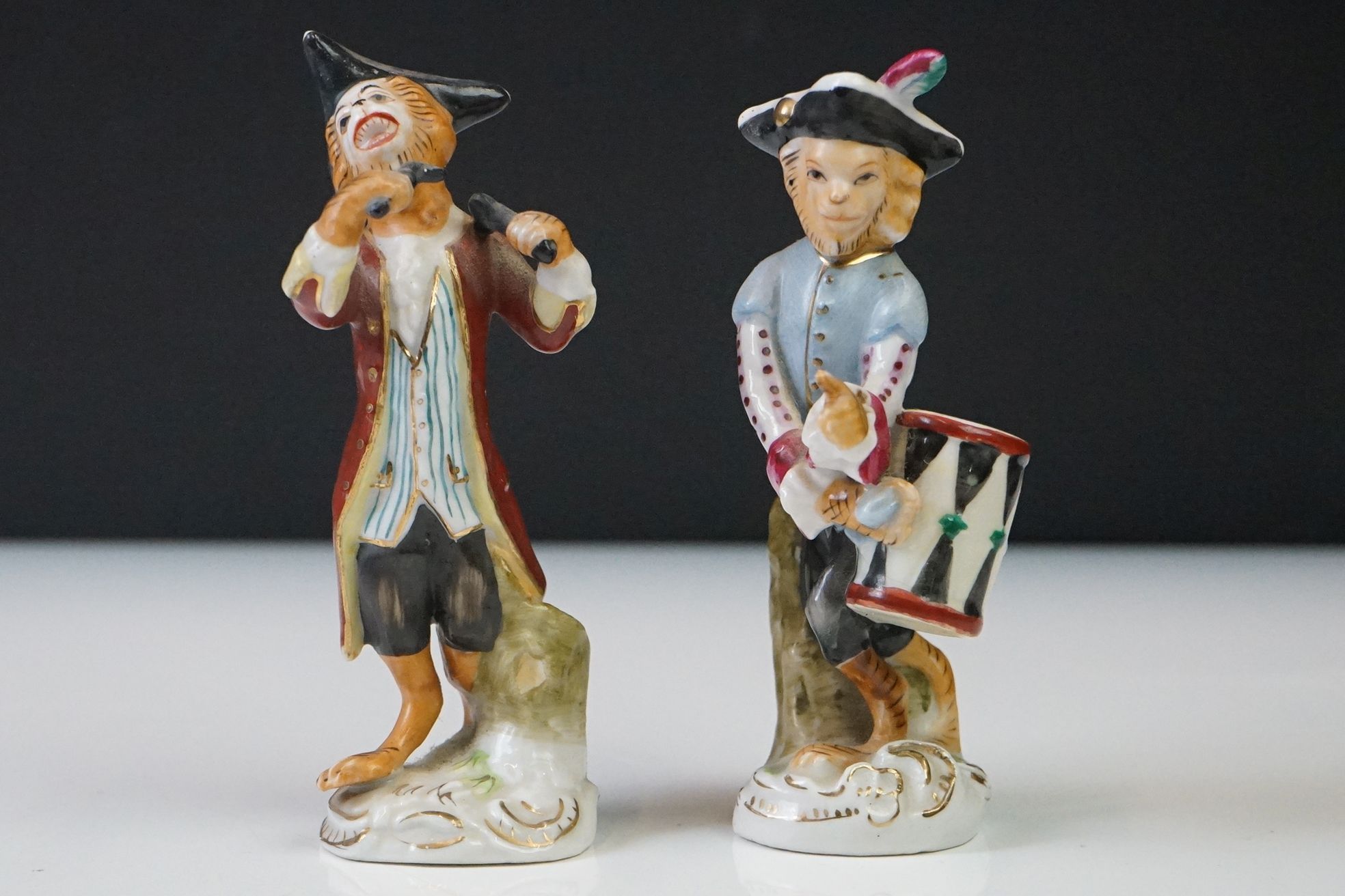 20th Century Sitzendorf Seven Piece Porcelain Monkey band, consisting of a conductor and six - Image 16 of 23