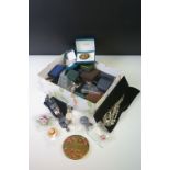 A collection of mainly vintage costume jewellery together with watches and a powder compact.