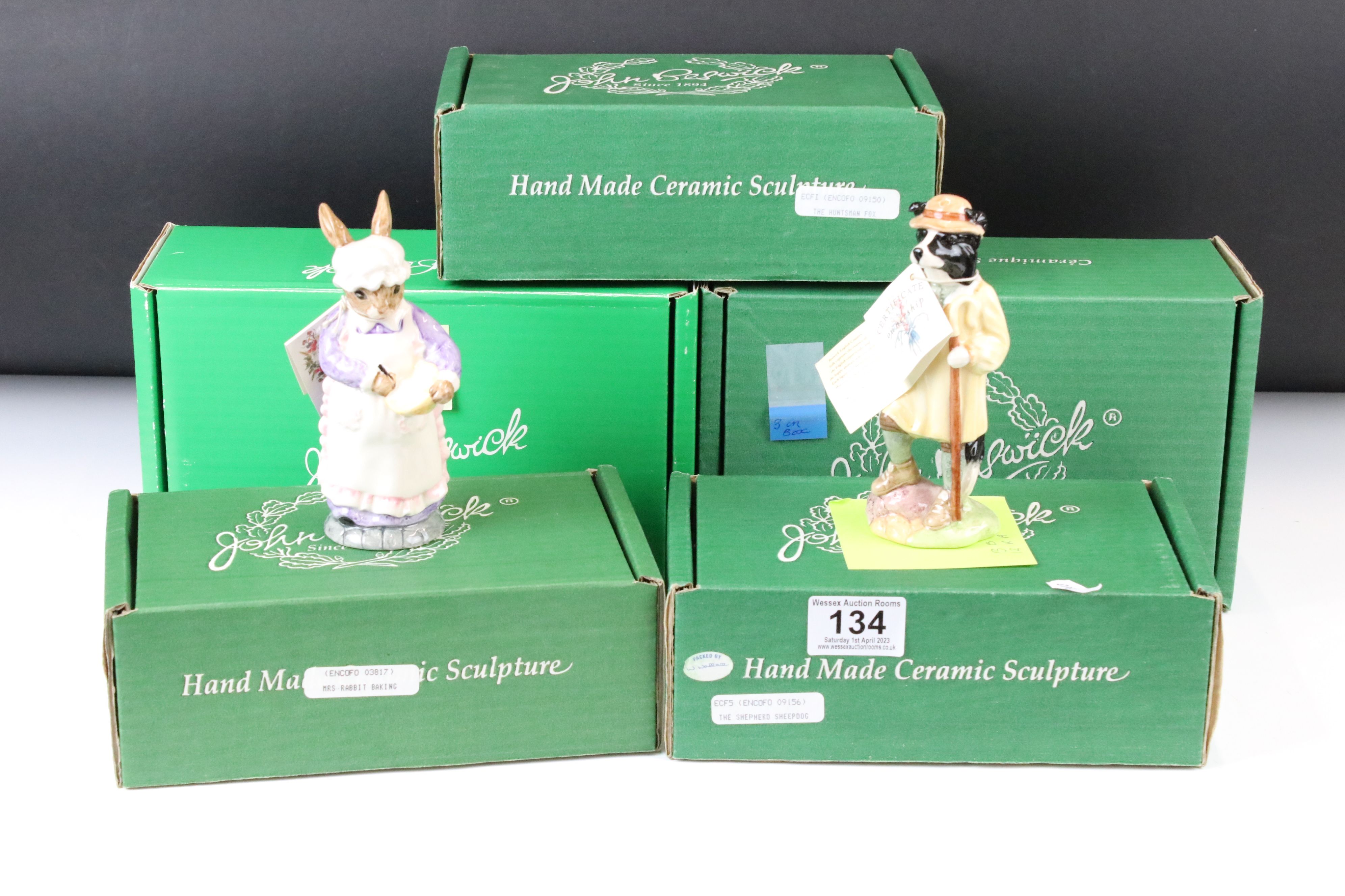 Three Boxed Beswick ' English Country Folk ' figures to include Shephard Sheepdog (ECF 5), Mrs