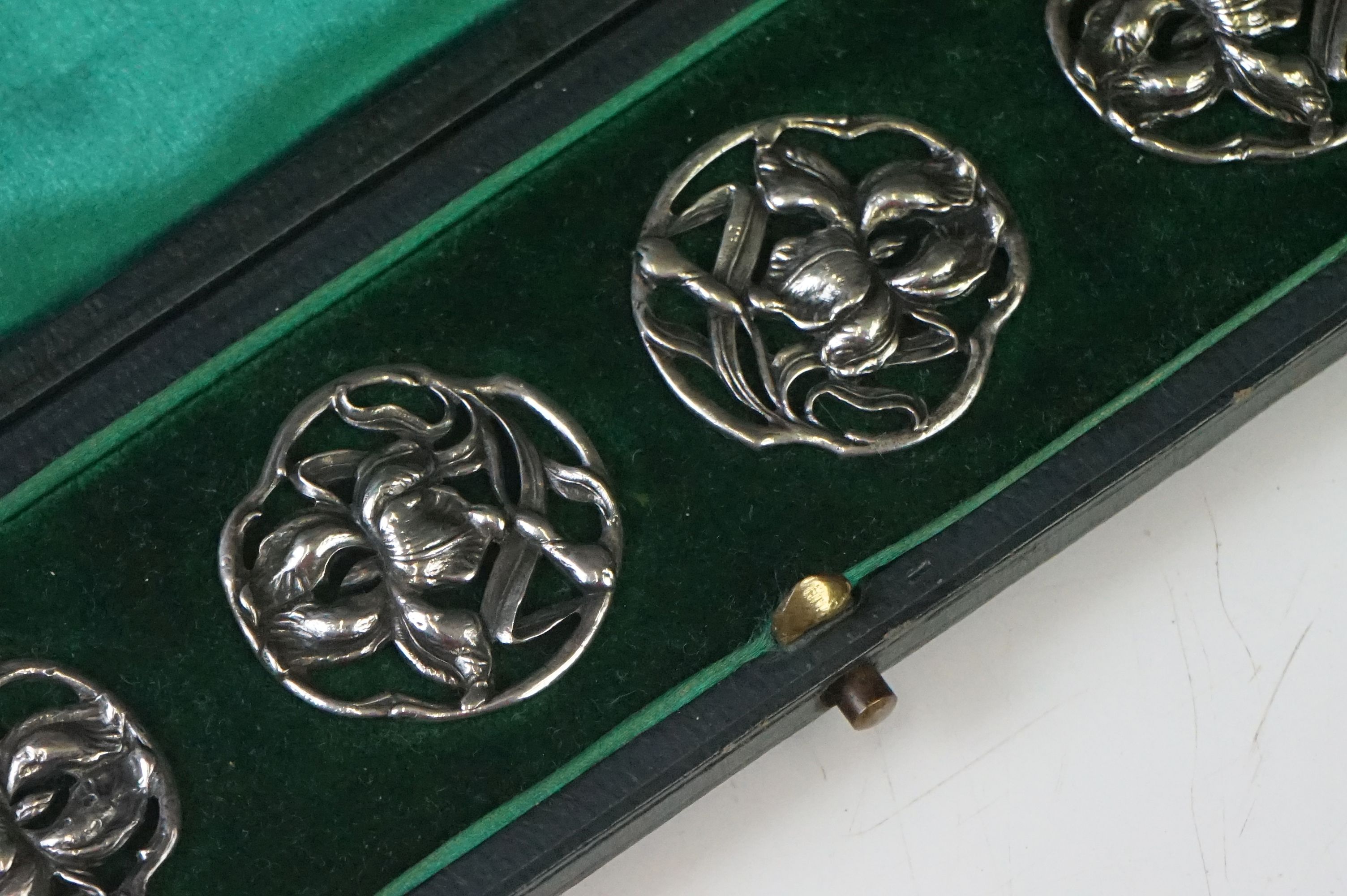 A cased set of six fully hallmarked sterling silver buttons, maker marked for James Deakin & Sons ( - Image 3 of 10