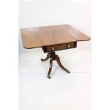 Regency Mahogany Drop Flap Breakfast Table, two drawers to either end, raised on quadruped swept
