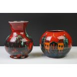 Two Anita Harris vases to include a Trojan trial vase with cottage decoration and gilt highlights,