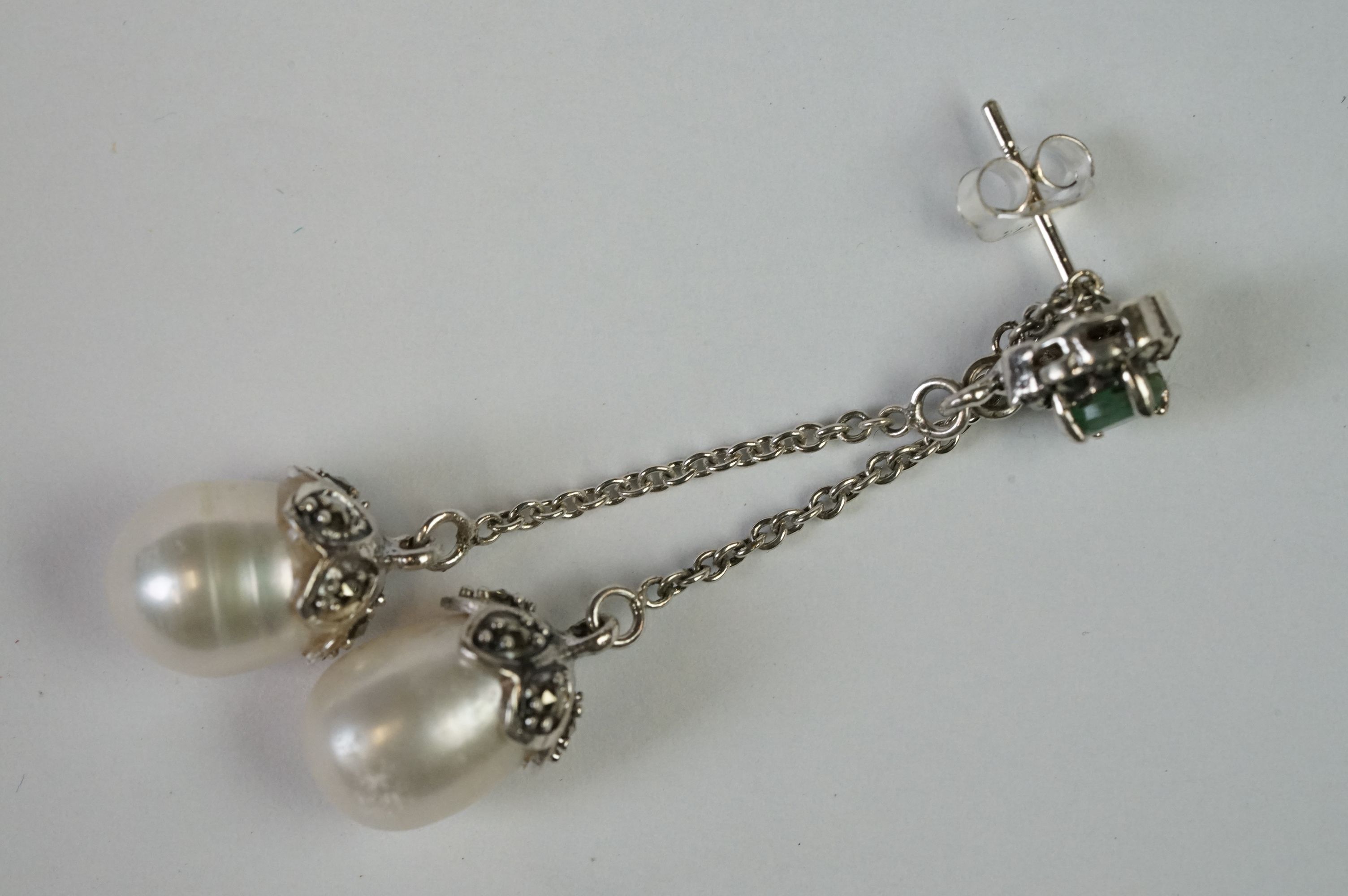 Pair of Silver and Freshwater Pearl Drop Earrings, cased - Image 4 of 12